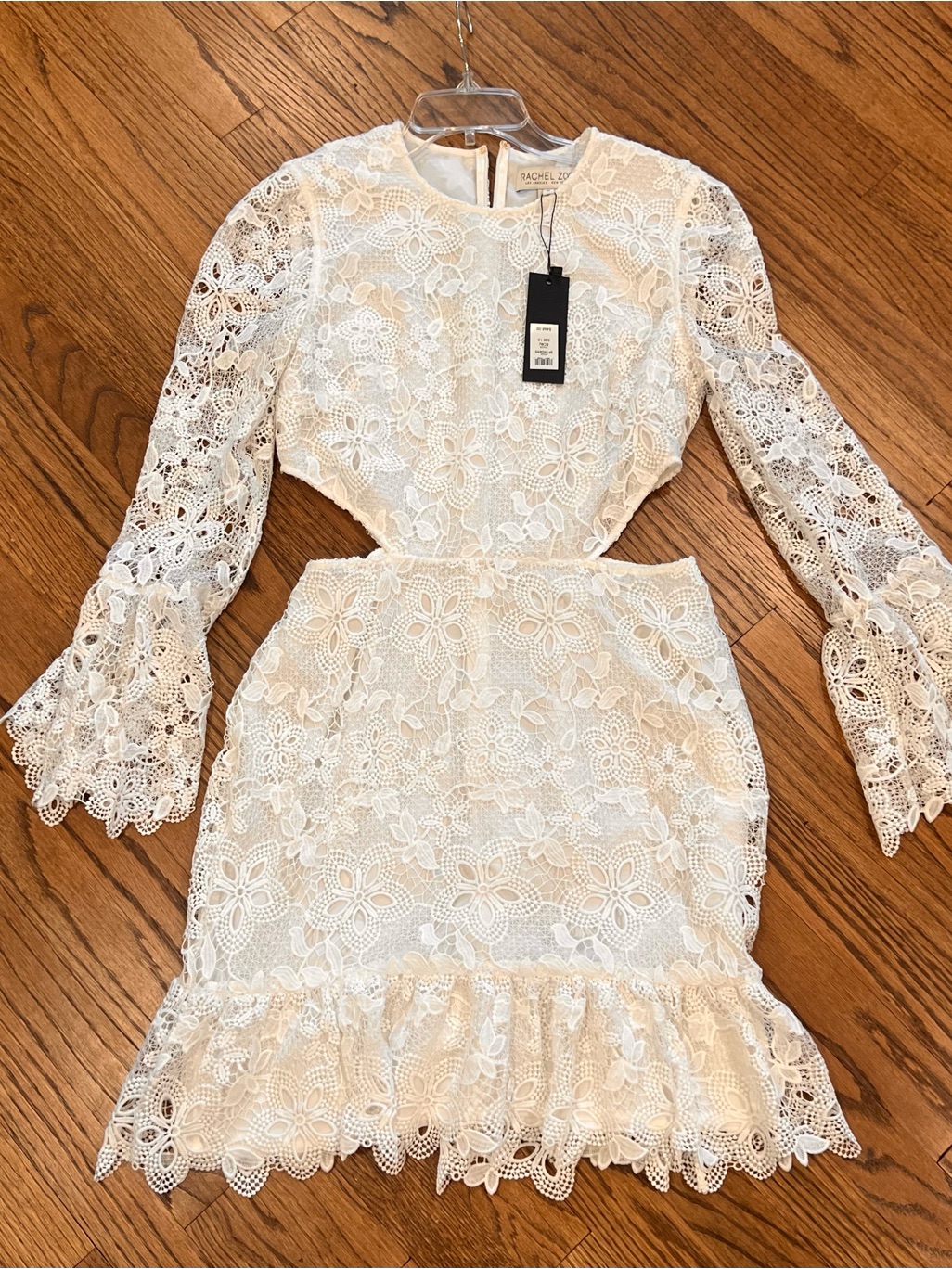 Rachel Zoe Ivory Floral Lace Long-Sleeve Cutout Mini Dress